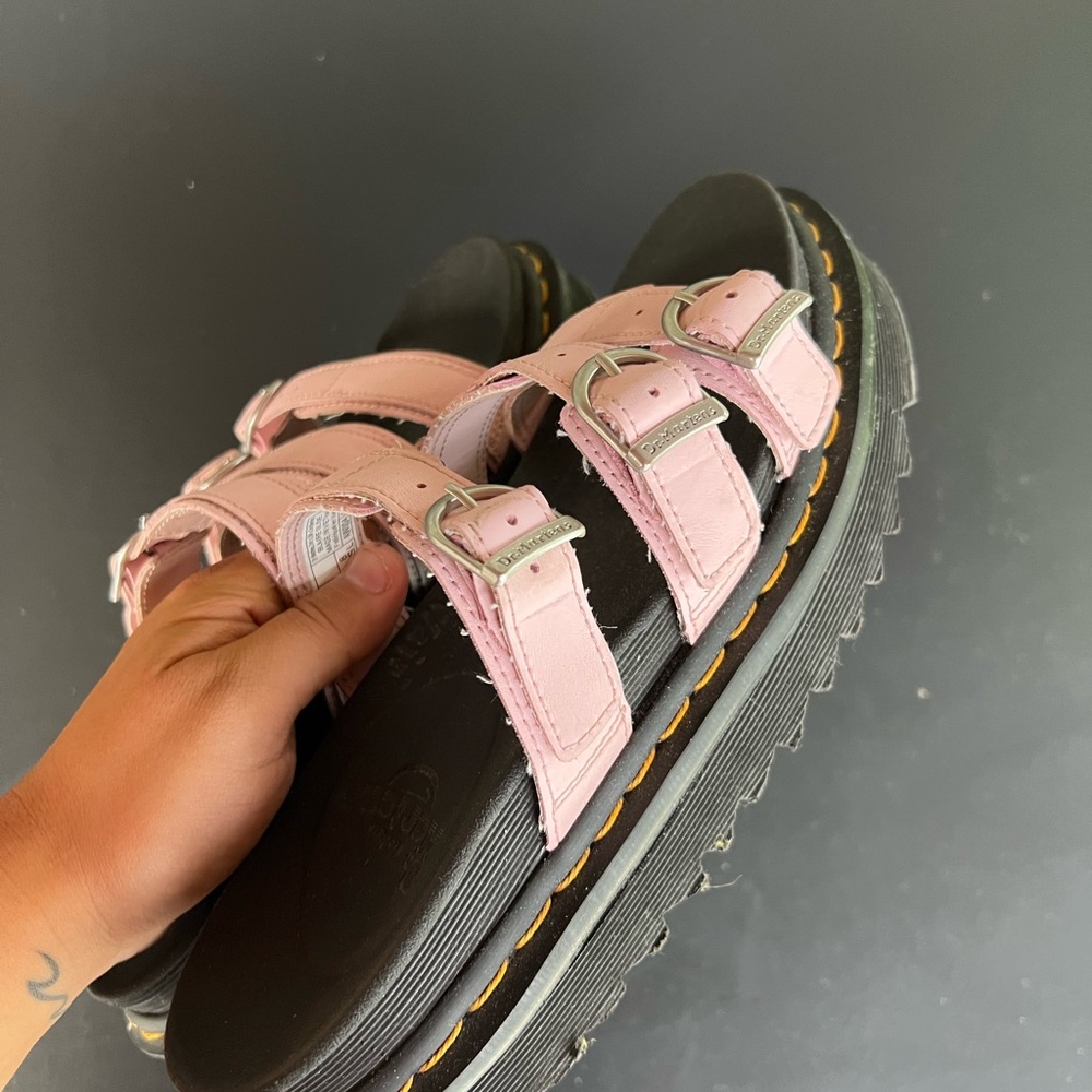 Dr. Martens Pink Triple Buckle Platform Sandals